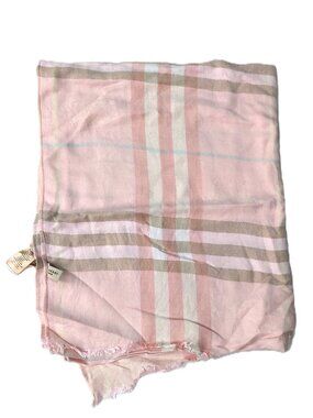 Pre-Owned Vintage Burberry Light Pink Blue White Plaid Shawl Wrap Scarf Scarves